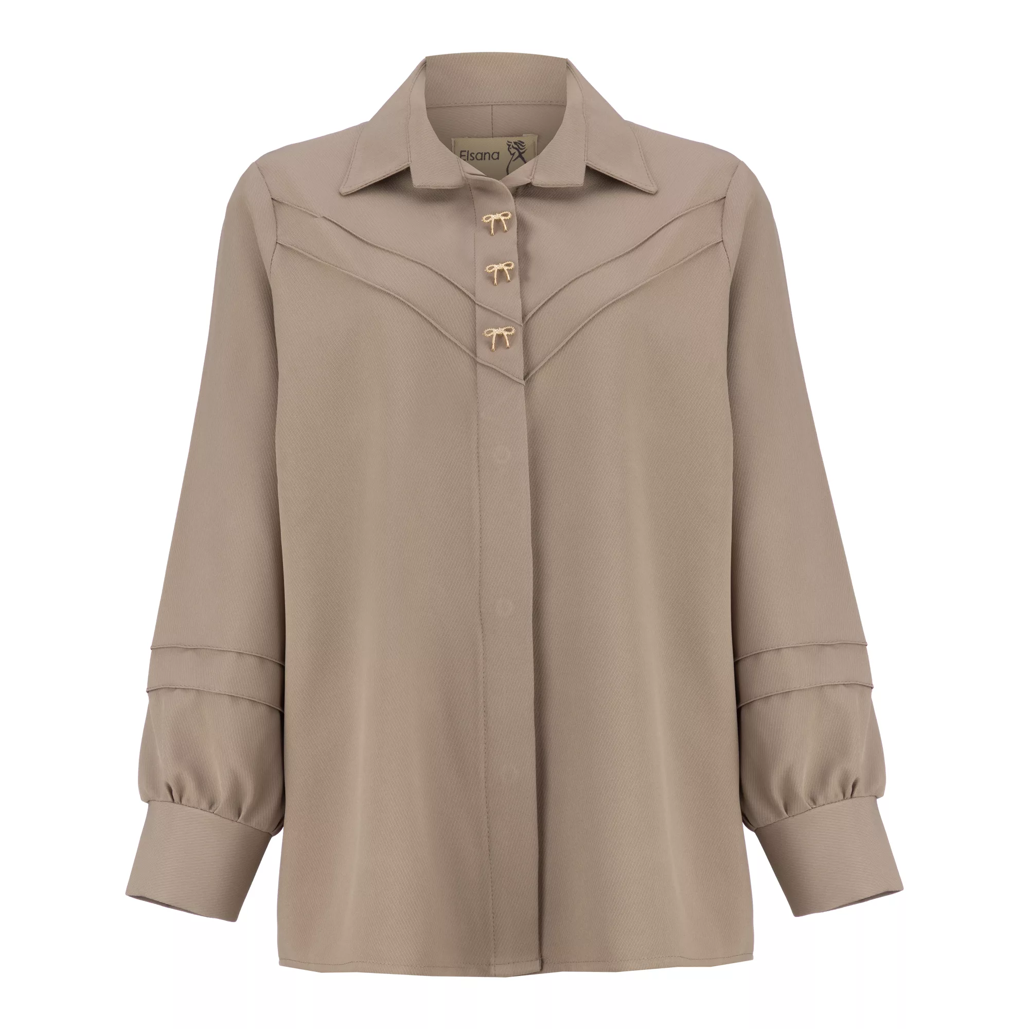 شومیز آستین بلند زنانه السانا مدل هوناز کد 217207 رنگ خاکی