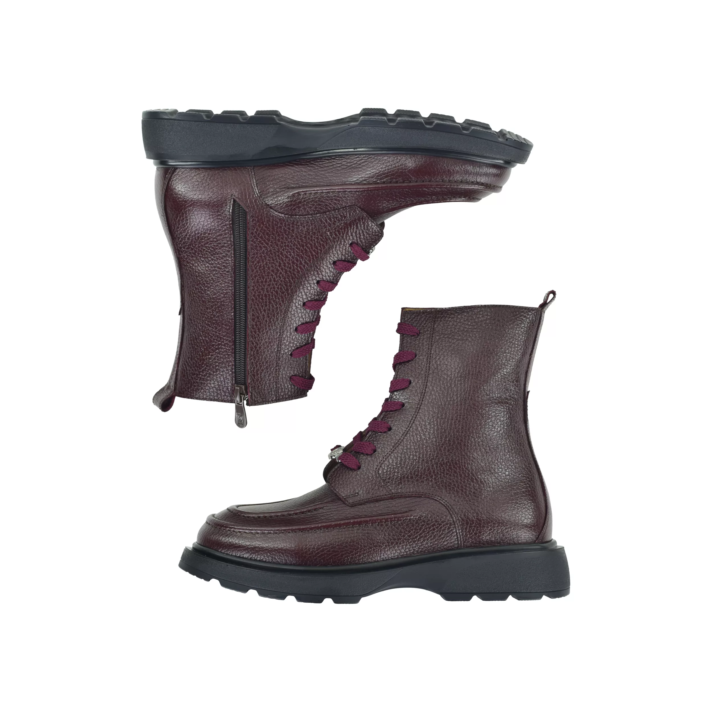 نیم بوت زنانه کرمانی مدل چرم فلوتر طبیعی دستدوز کد 657 رنگ زرشکی