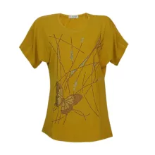 بلوز آستین کوتاه یقه گرد زنانه مدل پروانه  رنگ خردلی