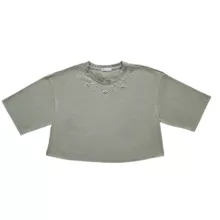 کراپ‌ تی‌شرت آستین کوتاه زنانه ایپلیک زی مدل سنگ دوزی کد IP11.4