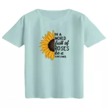 تی‌شرت  اورسایز آستین کوتاه زنانه مدل باکسی طرح آفتابگردون رنگ آبی روشن