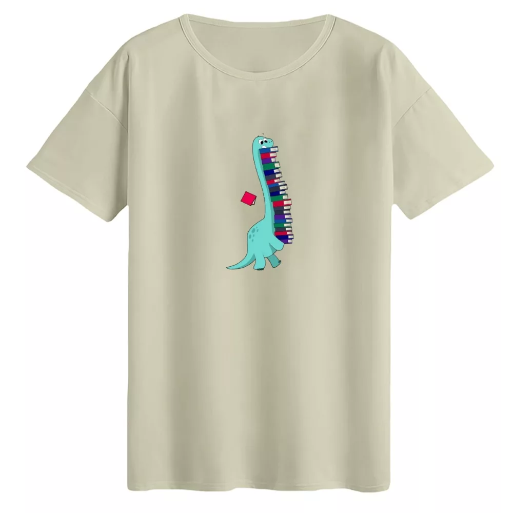 تی‌شرت لانگ آستین کوتاه زنانه مدل دایناسور کد06 رنگ کرم