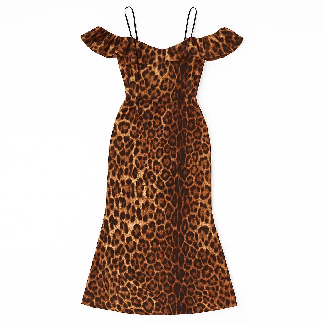 پیراهن یقه قایقی زنانه مدل پلنگی بلا رنگ قهوه‌ای