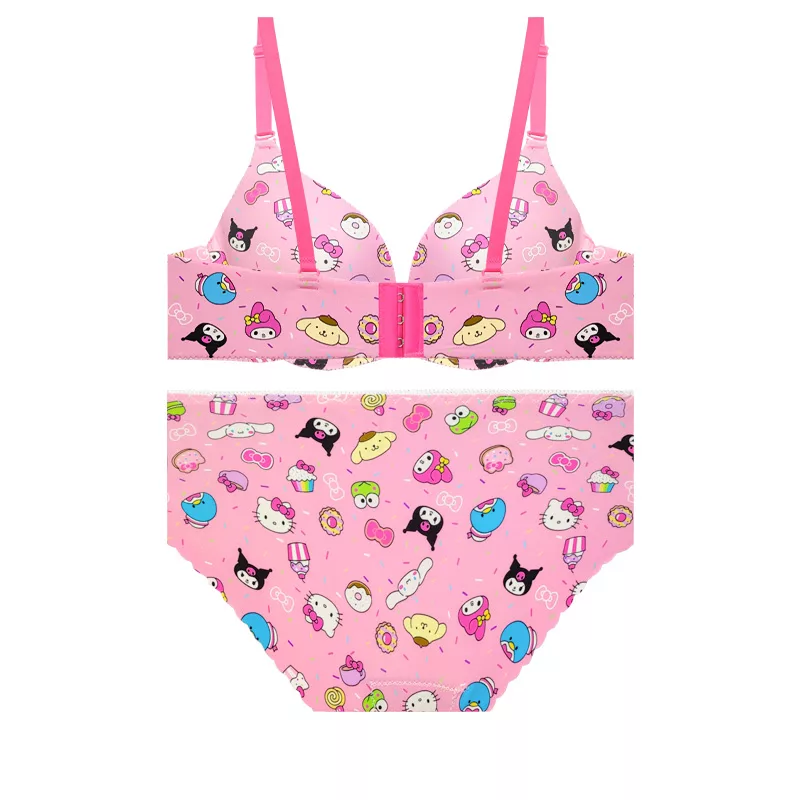 ست شورت و سوتین زنانه مدل اسفنجی لیزری دکلته کاپ B طرح کیتی کد 6301