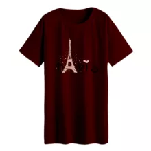 تی شرت لانگ زنانه مدل پاریس رنگ زرشکی