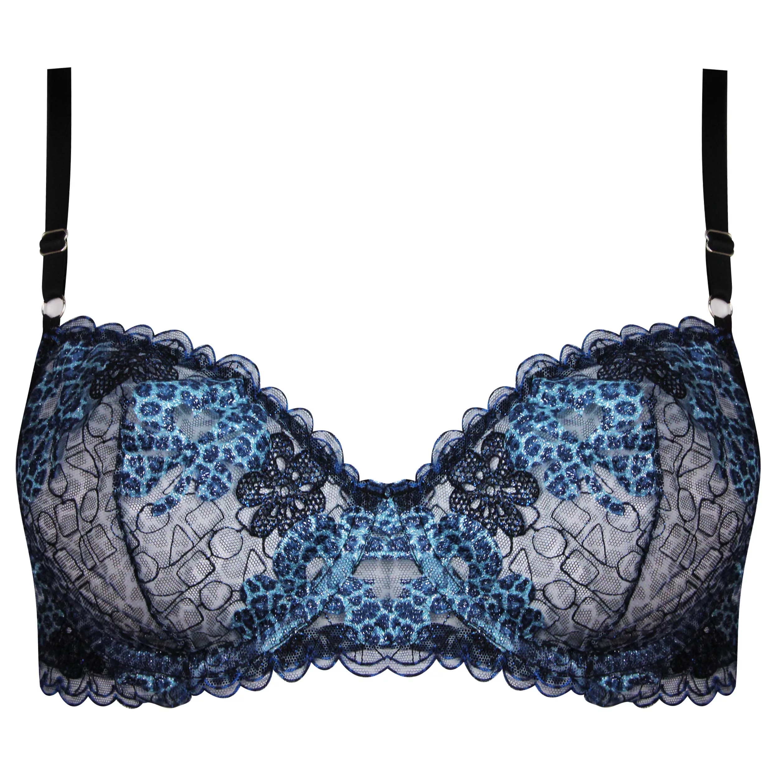 ست شورت و سوتین زنانه برتا مدل فنردار پلنگی کد 5104-4041-BLL رنگ آبی به همراه نگهدارنده جوراب