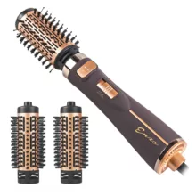 سشوار برس‌دار چرخشی حرفه‌ای انزو مدل EN-743، موتور DC با توان مصرفی 1500 وات، دارای قابلیت تعویض سری، باد سرد، با حالت صاف‌کننده و حجم‌دهنده، وزن 700 گرم، تنظیم حرارت 2 حالته و کنترل سرعت 2 حالته، به همراه 2 سری برس‌دار