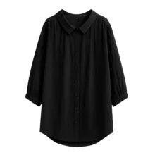 شومیز آستین سه ربع یقه برگردان زنانه مدل روت کد M5205 رنگ مشکی