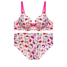 ست شورت و سوتین زنانه مدل اسفنجی لیزری دکلته طرح کیتی کاپ B کد 6304