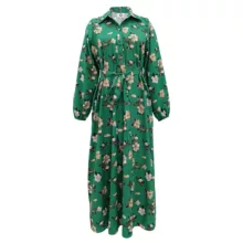 پیراهن ساحلی یقه برگردان زنانه مدل گلدار رنگ سبز