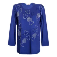 بلوز آستین بلند یقه گرد زنانه مدل قلبی رنگ آبی