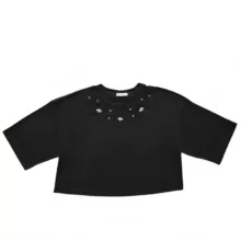 کراپ‌ تی‌شرت آستین کوتاه زنانه ایپلیک زی مدل سنگ دوزی کد IP11.2