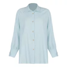 شومیز آستین بلند یقه برگردان زنانه مدل باران رنگ آبی روشن