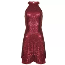 پیراهن یقه هالتر زنانه مدل عروسکی پولکی رنگ قرمز تیره