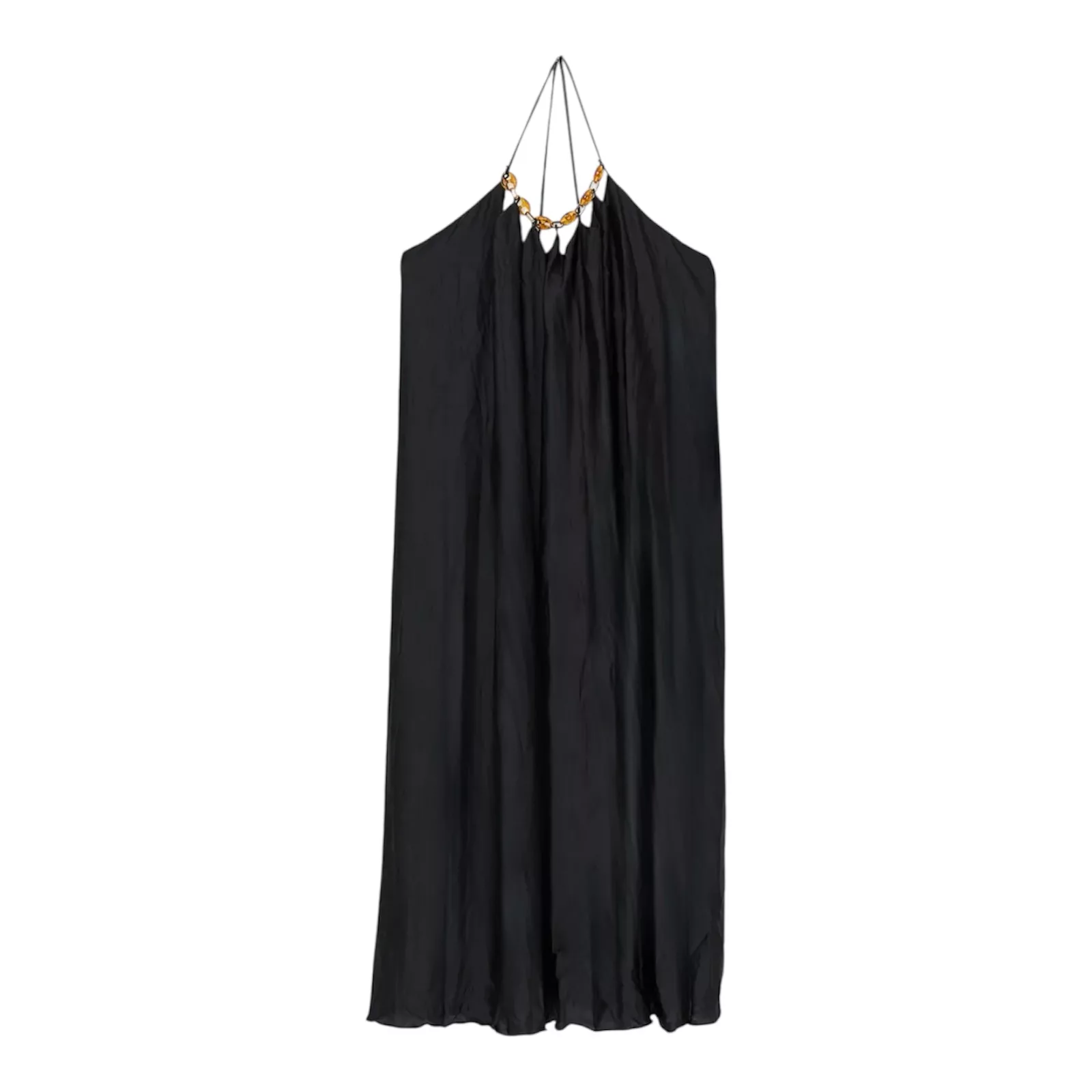 پیراهن ساحلی یقه بندی زنانه ال سی وایکیکی مدل ساتن بوهمین رنگ مشکی