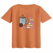 تی‌شرت  اورسایز آستین کوتاه زنانه مدل باکسی طرح چای و کوکی رنگ گلبهی