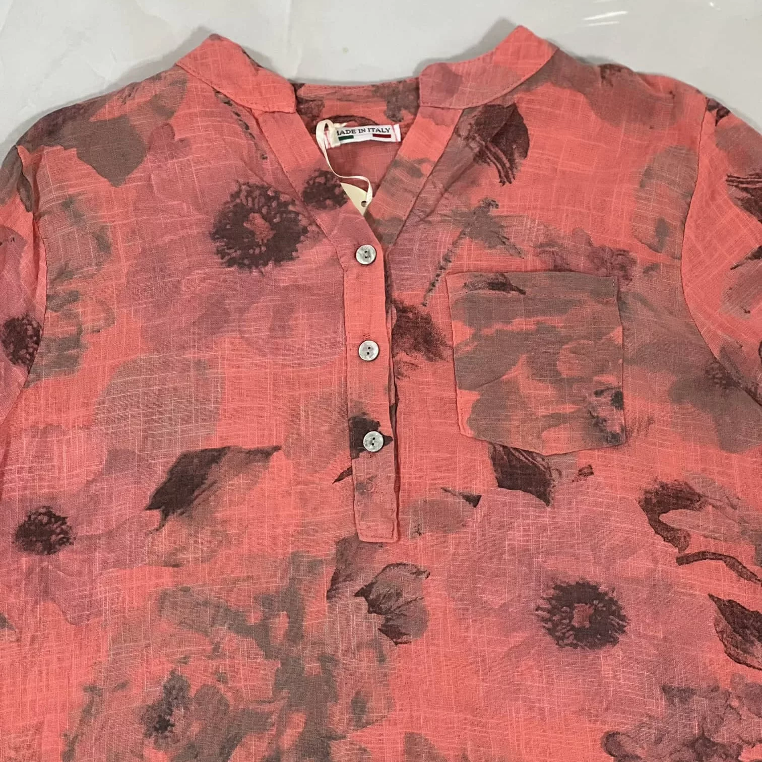 بلوز آستین سه ربع یقه ایستاده زنانه مدل 10029 رنگ صورتی