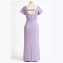 پیراهن یقه خشتی زنانه مدل نگیندار گلدوزی رنگ یاسی