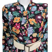 پیراهن یقه هفت زنانه مدل نخی گلدار رنگ مشکی