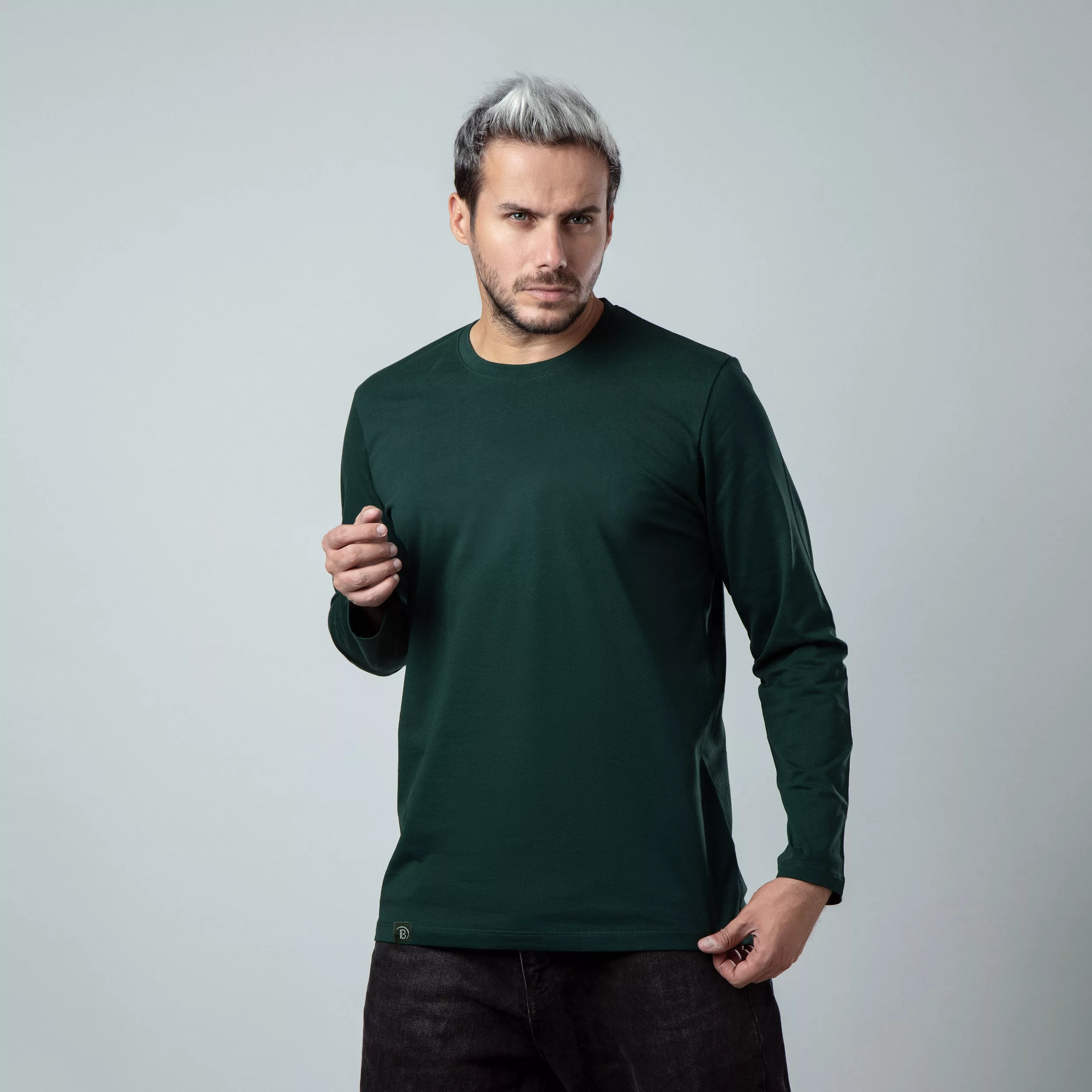 تی شرت آستین بلند مردانه باینت مدل 513-20 رنگ سبز تیره
