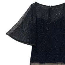 بلوز آستین کوتاه یقه گرد زنانه مدل JL3554 رنگ سورمه ای