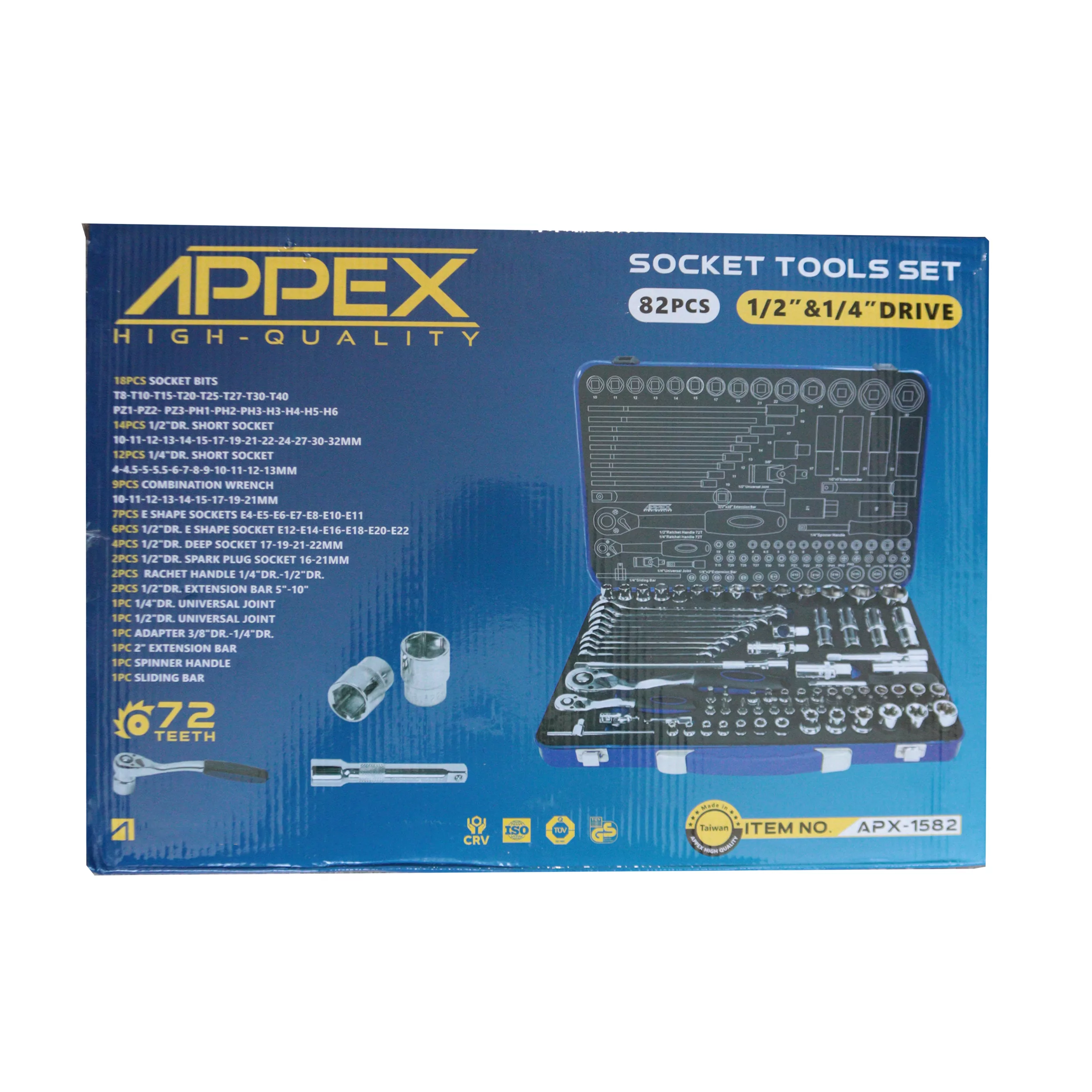 آچار بکس اپکس مدل YP-1/2-1/4-APX-1582 مجموعه 82 عددی