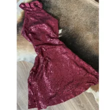 پیراهن یقه هالتر زنانه مدل عروسکی پولکی رنگ قرمز تیره