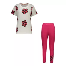 ست تی شرت آستین کوتاه و شلوار زنانه مادر مدل Rebecca رنگ سرخابی