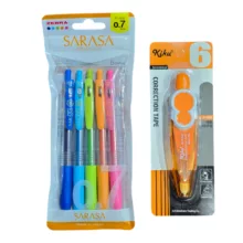 روان نویس 0.7 میلی متری زبرا مدل ساراسا به  همراه با غلط گیر نواری بسته 5 عددی