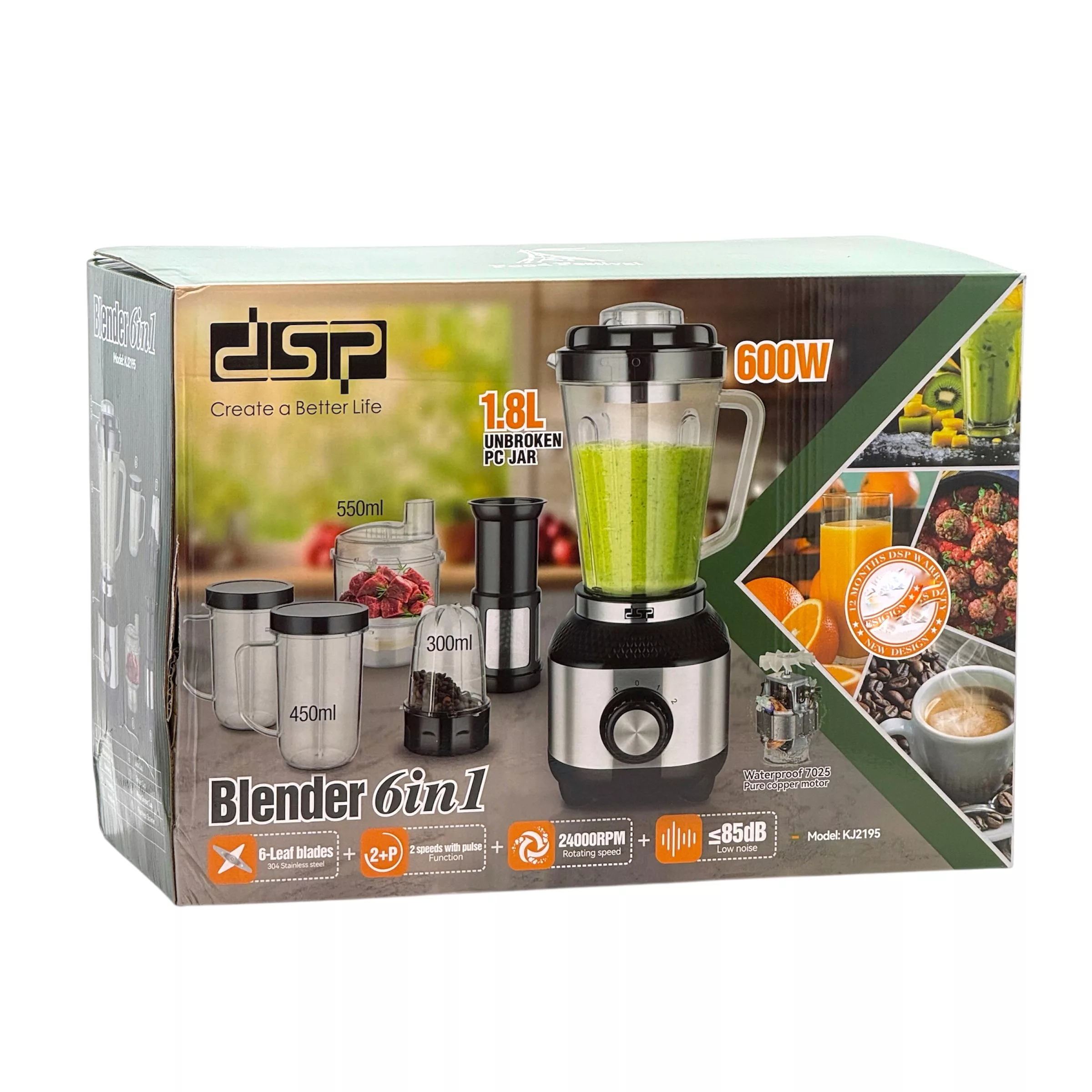 مخلوط کن و آسیاب کن 1.8 لیتری دی اس پی مدل KJ2195