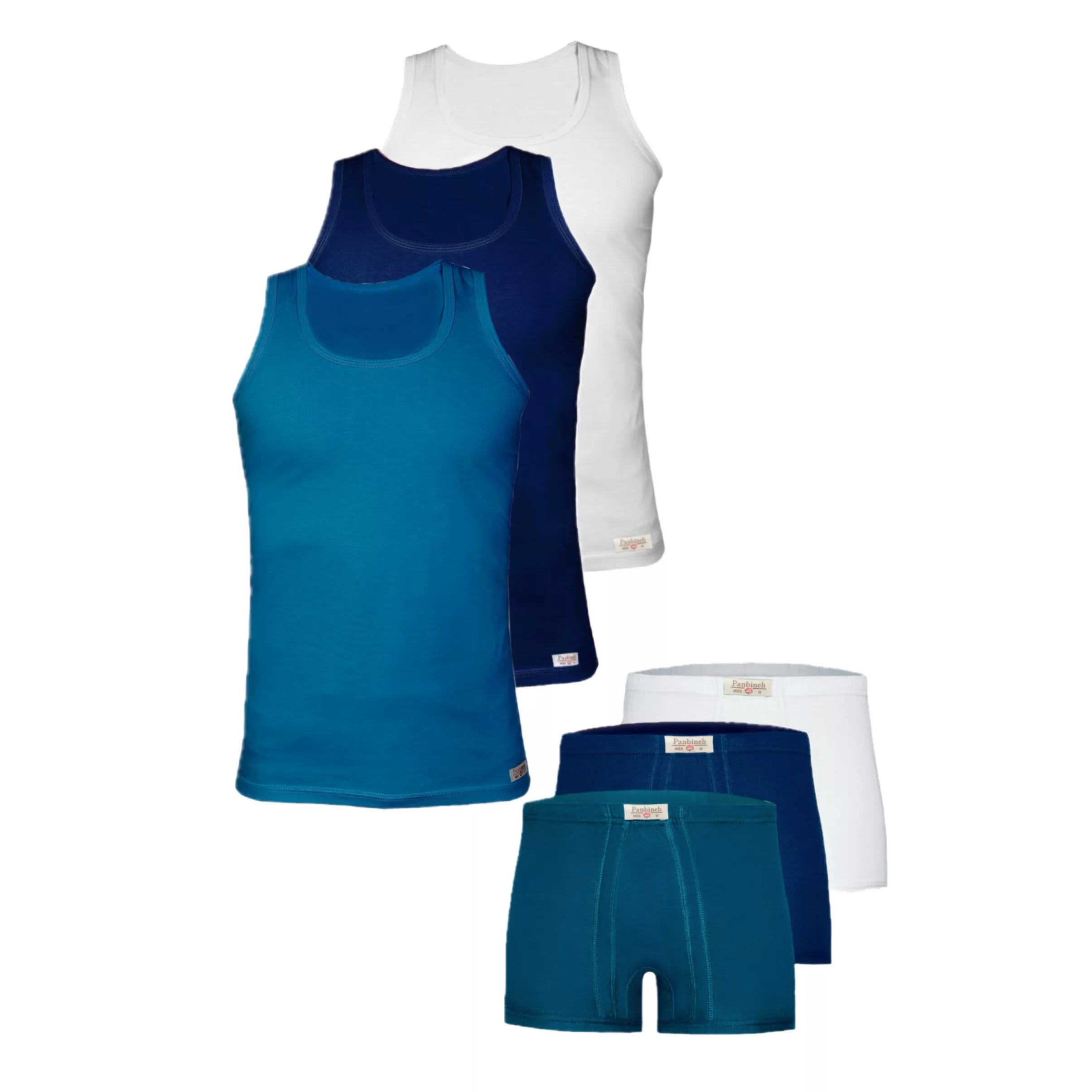 ست شورت و زیرپوش مردانه تولیدی پنبینه مدل نخ پنبه خالص صادراتی مجموعه 3 عددی