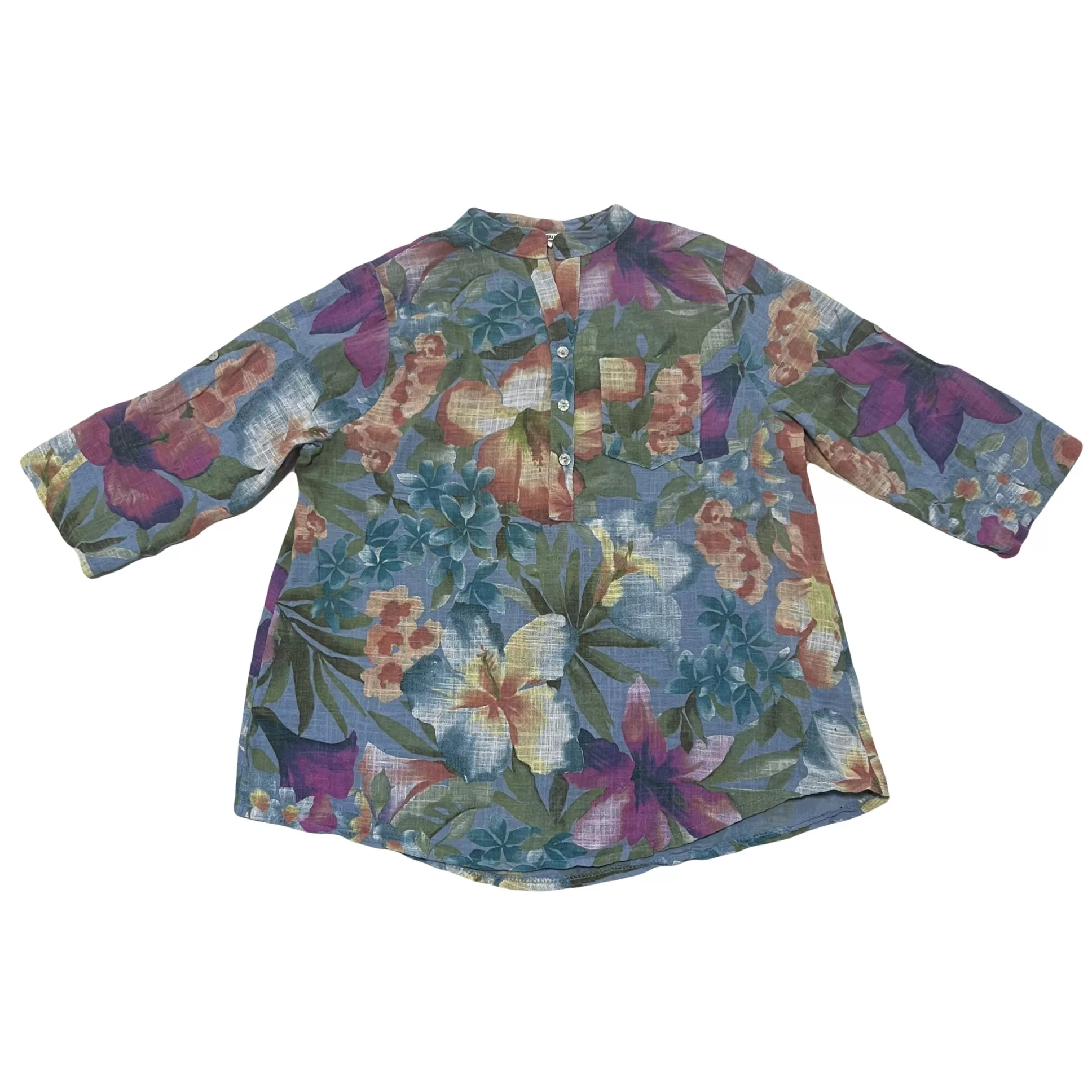 بلوز آستین سه ربع یقه ایستاده زنانه مدل 10033 رنگ آبی