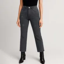 شلوار جین زنانه مدل نیم بگ دمپا ریش