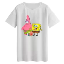 تی‌شرت لانگ آستین کوتاه زنانه مدل باب اسفنجی و پاتریک کد۲ رنگ سفید