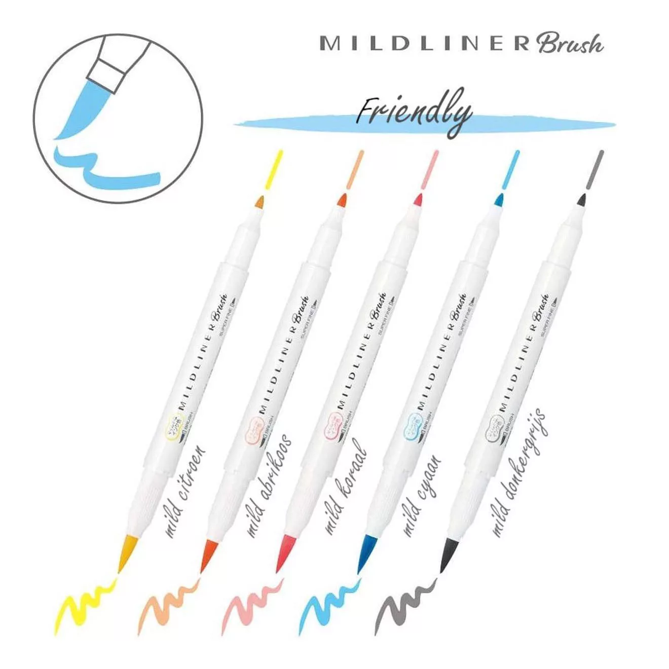 ماژیک علامت گذار زبرا مدل قلمویی MILDLINER Dual Ended Brush بسته 5 عددی