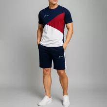 ست تی شرت و شلوارک مردانه مادر مدل Triangle رنگ سرمه ای