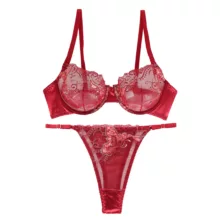 ست سوتین و شورت زنانه توری ژینا کد 1248 رنگ زرشکی