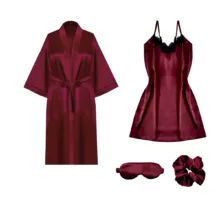 لباس خواب زنانه مدل ساتن ابریشم کد 66703 به همراه چشم بند و کش مو