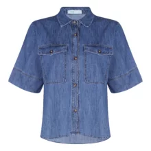 شومیز آستین کوتاه یقه برگردان زنانه آر اِن اِس مدل 112723145804 رنگ آبی