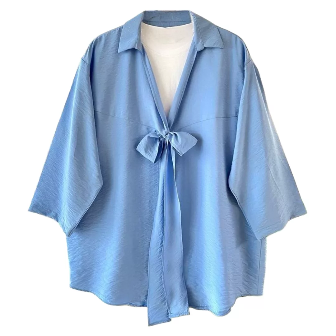 شومیز زنانه مدل پاپیونی رنگ آبی