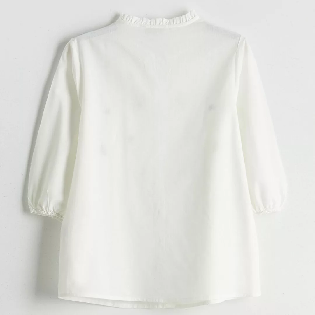 شومیز آستین سه ربع یقه هفت زنانه ال سی وایکیکی مدل Embriodo12 رنگ شیری