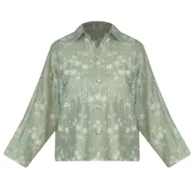 شومیز آستین بلند یقه برگردان زنانه مدل کلوش لینن خامه دوزی کد AK1302 رنگ سبز