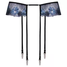 ست شورت و سوتین زنانه برتا مدل فنردار پلنگی کد 5104-4041-BLL رنگ آبی به همراه نگهدارنده جوراب