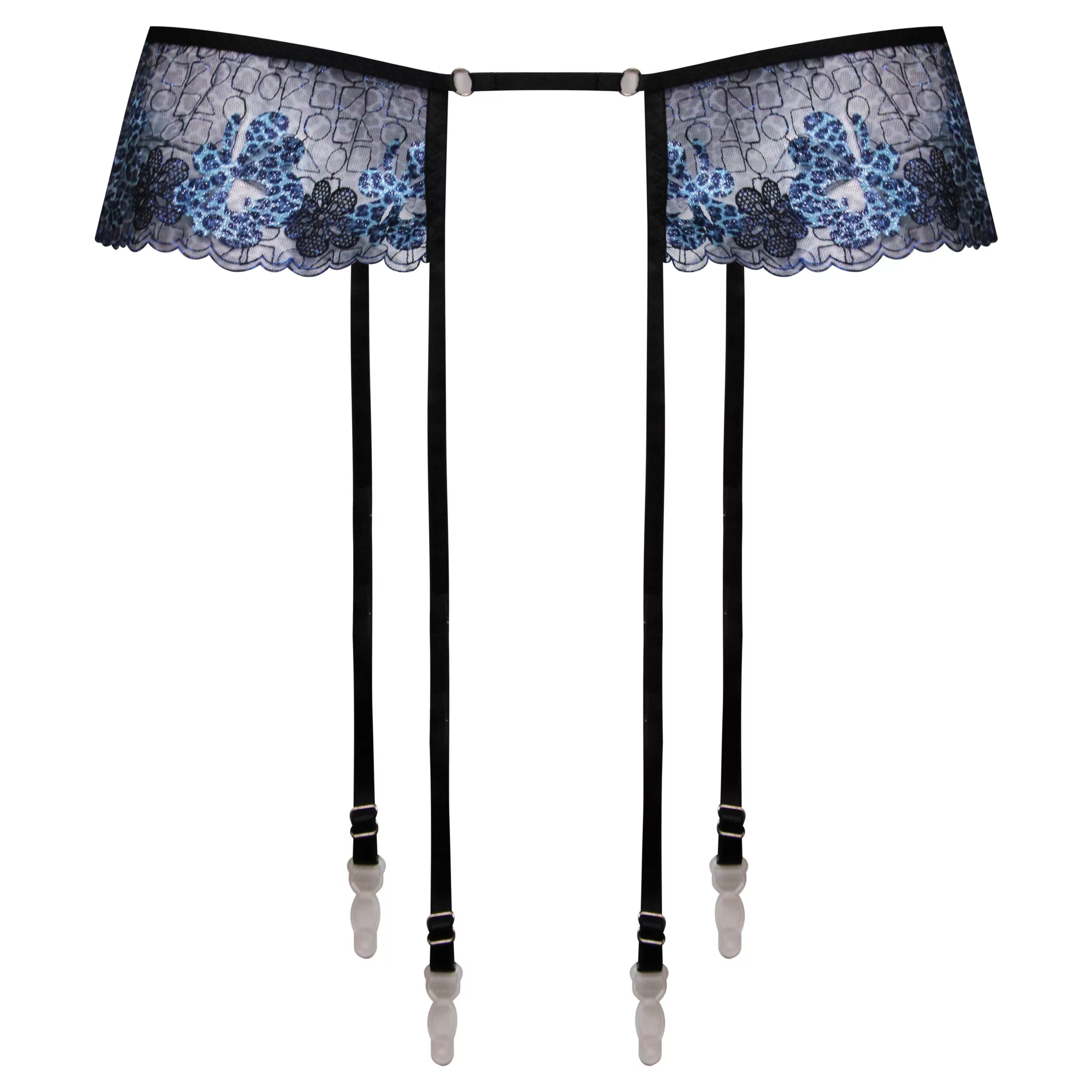 ست شورت و سوتین زنانه برتا مدل فنردار پلنگی کد 5104-4041-BLL رنگ آبی به همراه نگهدارنده جوراب