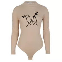 بادی آستین بلند زنانه دکسونری مدل 256004609 طرح رخ رنگ کرم