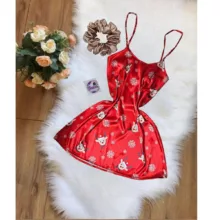 لباس خواب زنانه مدل ساتن ابریشم به همراه اسکرانچی مو