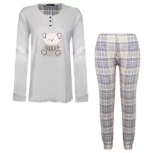 ست بلوز و شلوار زنانه لین مدل تدی نخ پنبه کد 5196-151 رنگ طوسی