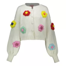 ژاکت زنانه گره استایل مدل گل گلی رنگ سفید