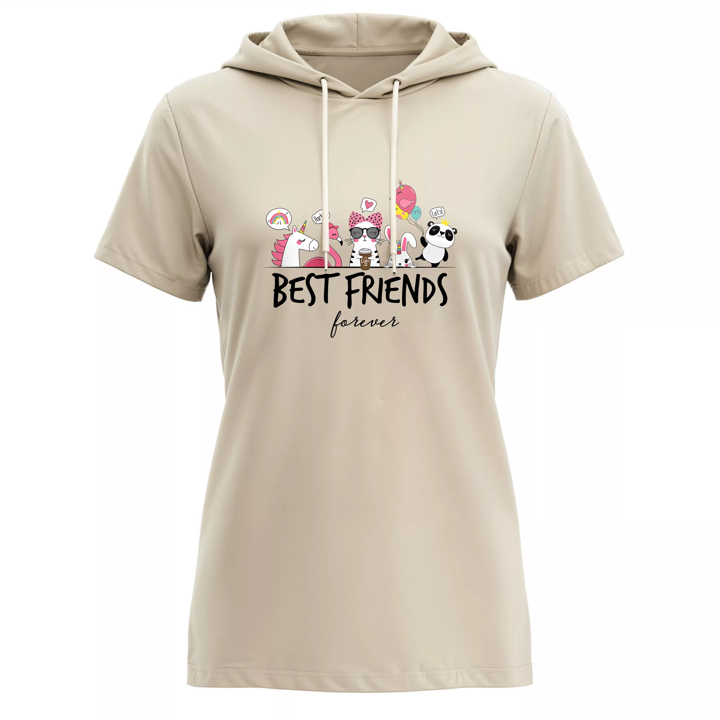 تی شرت کلاه دار زنانه مدل 14040225 رنگ کرم