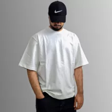 تی شرت اورسایز آستین سه ربع مردانه مدل باکسی رنگ سفید